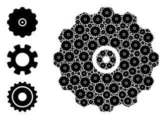 Wall Mural - Itself recursive collage gearwheel. Vector gearwheel collage is created of randomized itself gearwheel items. Flat illustration.