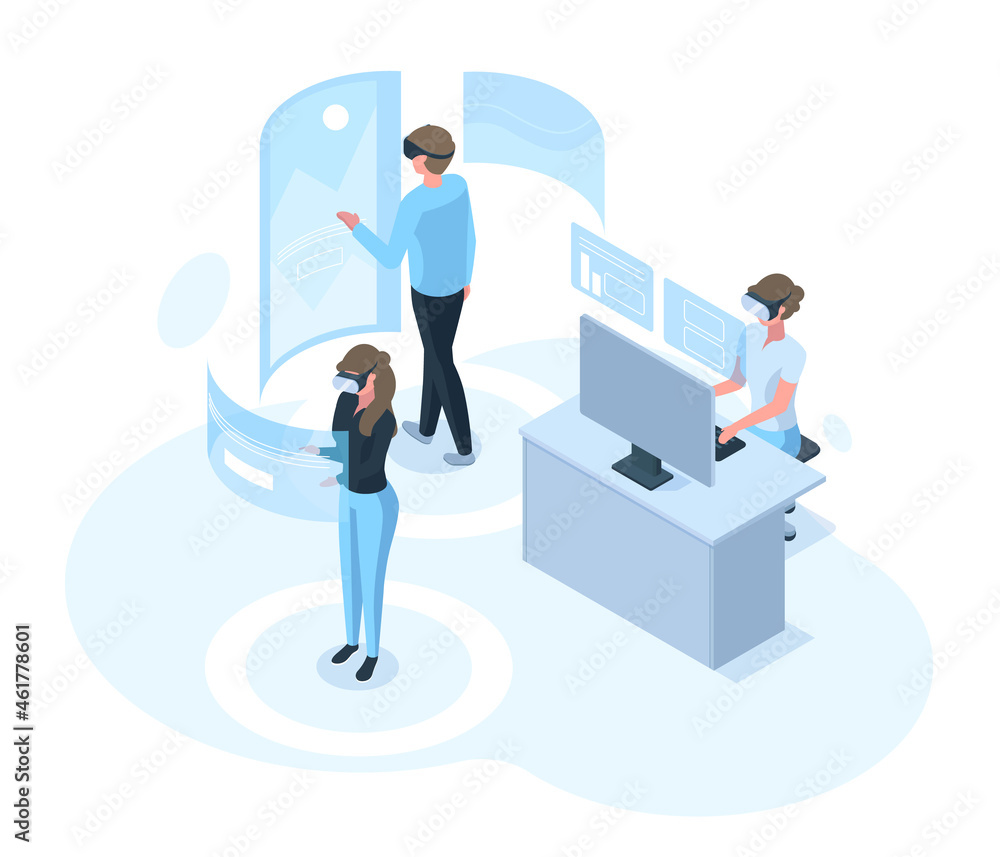 Isometric characters in futuristic virtual reality simulation world ...