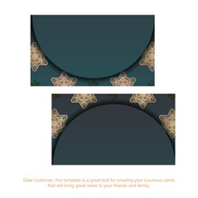 Gradient Green Business Card With Luxury Gold Ornaments For Your Brand.