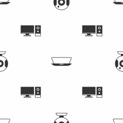 Wall Mural - Set Web camera, Laptop and Computer monitor on seamless pattern. Vector