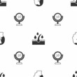 © Oksana - Set Baldness, Oil for hair care treatment and Hand mirror on seamless pattern. Vector