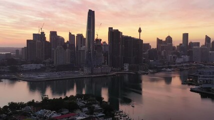 Canvas Print - Around Barangaroo high-rise towers and the Rocks of Sydney CBD as 4k.
