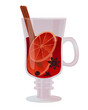Christmas mulled wine with spices and fruits in footed mug.