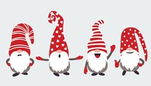Christmas Gnomes Vector Illustration On Gray Background