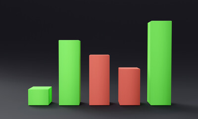 Canvas Print - 3D Growth bar graph, Market investment trading, exchange, rendering, trade, simple, isometric, financial, index, forex.