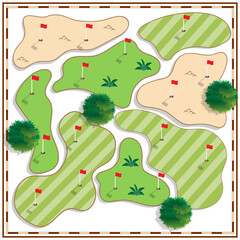 Golf course. View from above. Isolated on white background. Vector illustration. 