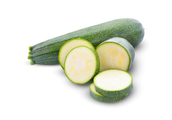 Wall Mural - fresh green zucchini with slice isolated on white background