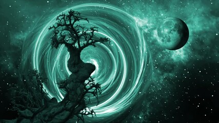 Wall Mural - Beautiful tree night fantasy with abstract galaxy
