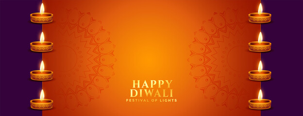 Canvas Print - happy diwali orange banner with diya decoration