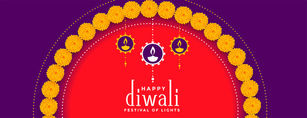 Canvas Print - happy diwali colorful banner with flower decoration