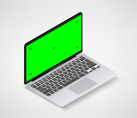 Aufkleber - Modern laptop computer vector mockup. Vector notebook with green screen