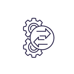 Sticker - operation or process icon with gears, line vector