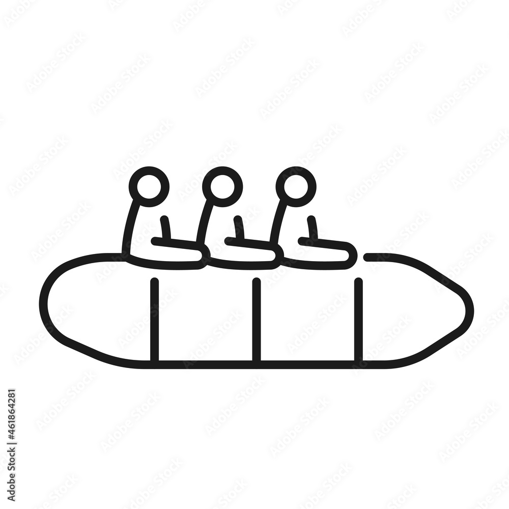 Group of people sea crossing inflatable rubber boat monochrome line icon vector illustration