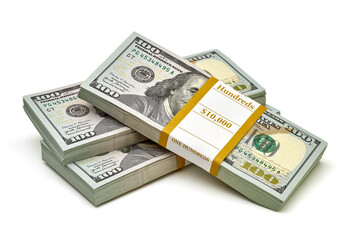Poster - New design dollar bundles stack of bundles of 100 US dollars isolated on white background. Including clipping path
