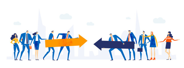 Wall Mural - Two business teams fighting with arrows. Business concept illustration