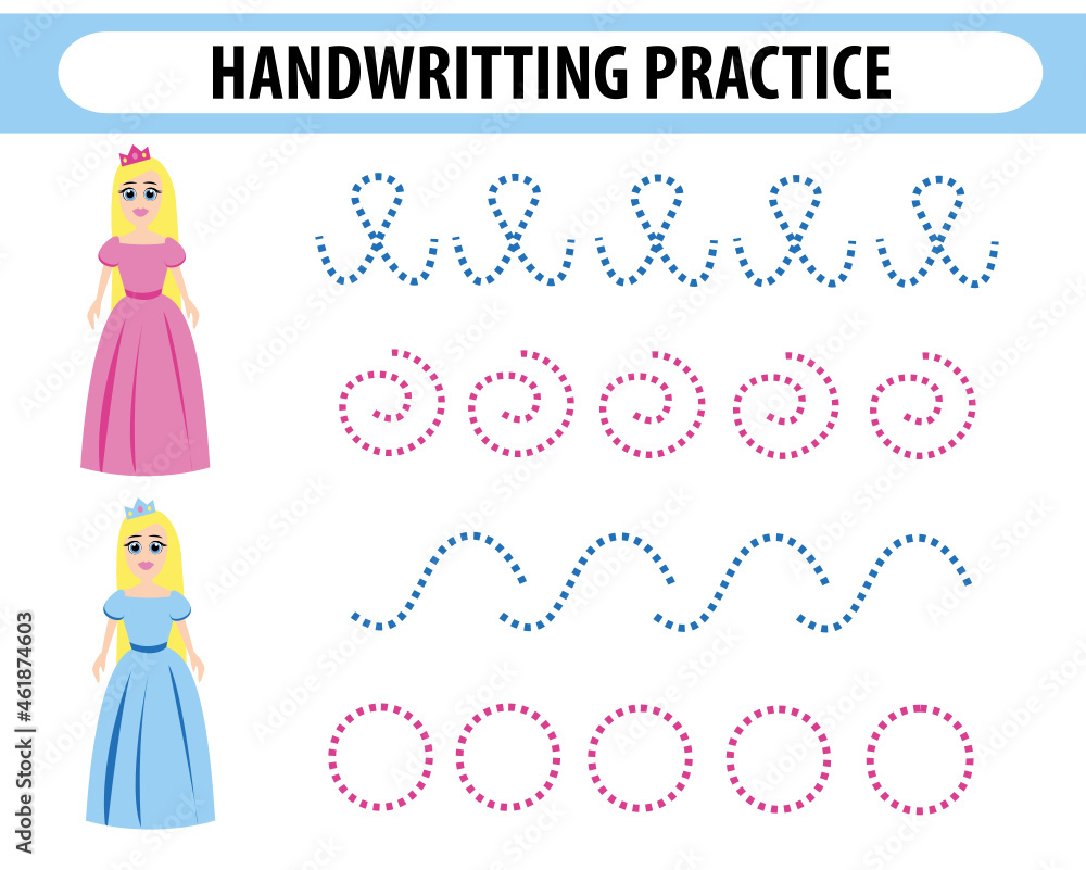 Handwriting practice sheet. Educational children game, printable