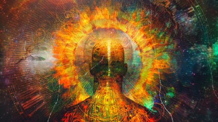 Wall Mural - burning aura. man with flamed halo