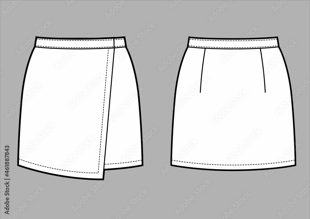 Vetor Fashion technical drawing of short wrap skirt do Stock