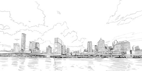 Brisbane Queensland. Australia. Hand drawn vector illustration.