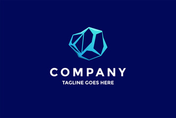 Geometric Modern Blue Gem Stone Rock Logo Design Vector