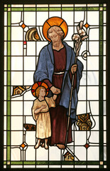 Saint Joseph, stained glass window in the Church of Saint Anne in Bjelovar, Croatia