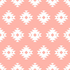 Pastel pink seamless pattern with white kilim design.