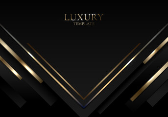 Wall Mural - Abstract background elegant 3D black triangle with gold stripes line luxury style