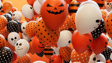 Orange, Black And White Balloons, With A Fun Halloween Theme.