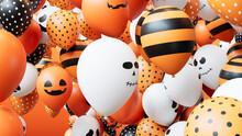 Halloween Balloons In Orange, Black And White, With Fun Patterns.