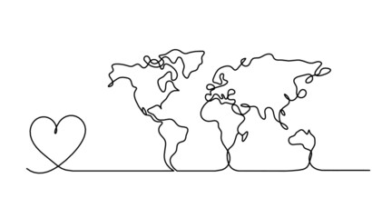  Map of planet Earth as line drawing on white as background. Vector