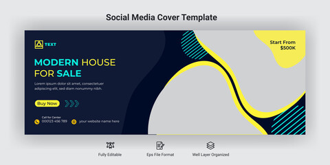 Modern house sale social media facebook cover banner post template