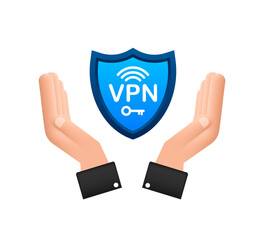 Wall Mural - Secure VPN connection concept with hands. Hnads holding vpn sign. Virtual private network connectivity overview. Vector stock illustration.