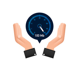 Wall Mural - Set Speed test in hands. Speedometer Internet Speed. Website speed loading time. Vector illustration.