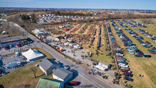 Aerial View Of An Amish Mud Sale In Lancaster Pennsylvania On A Beautiful Cloudless Day