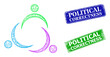 Mesh community image, and Political Correctness blue and green rectangular scratched seals. Polygonal carcass image is designed with community icon.
