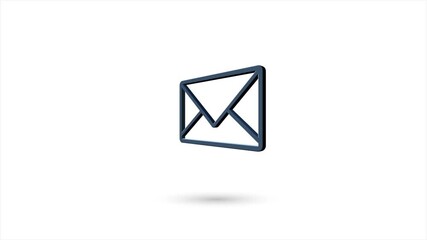 Poster - 3d animated flat envelope icon with shadow isolated on white background. Rotating envelope icon. 4K video motion graphic animation.