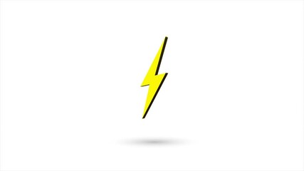 Aufkleber - 3d animated flat lightning bolt icon with shadow isolated on white background. Rotating lightning bolt icon. 4K video motion graphic animation.