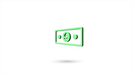 Poster - 3d animated flat banknote dollar icon with shadow isolated on white background. Rotating banknote dollar icon. 4K video motion graphic animation.