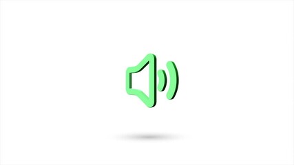 Poster - 3d animated flat speaker volume icon with shadow isolated on white background. Rotating speaker volume icon. 4K video motion graphic animation.