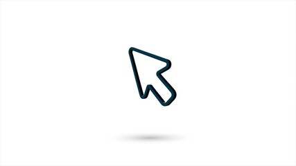 Poster - 3d animated flat arrow cursor icon with shadow isolated on white background. Rotating arrow cursor icon. 4K video motion graphic animation.
