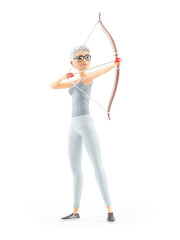 Wall Mural - 3d senior woman aiming with bow and arrow