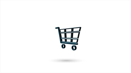 Fototapete - 3d animated flat shopping cart icon with shadow isolated on white background. Rotating shopping cart icon. 4K video motion graphic animation.
