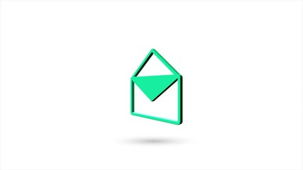 Poster - 3d animated flat envelope icon with shadow isolated on white background. Rotating mail icon. 4K video motion graphic animation.