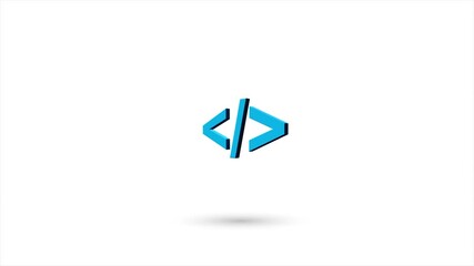 Fototapete - 3d animated flat coding code html programming language icon with shadow isolated on white background. Rotating coding code html programming language icon. 4K video motion graphic animation.