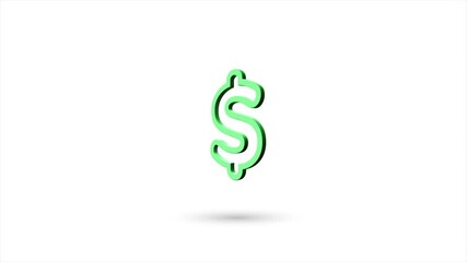 Poster - 3d animated flat dollar symbol icon with shadow isolated on white background. Rotating dollar symbol icon. 4K video motion graphic animation.