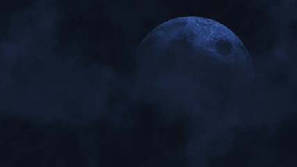 Wall Mural - blue moon in a lightning storm 4k loop features a full moon in a blue cloudy sky with lightning ripp