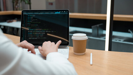 Wall Mural - write code or learn new programming languages. pumping skills, online training. a thin modern laptop