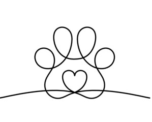 Wall Mural - Silhouette of abstract paws as line drawing on white. Vector