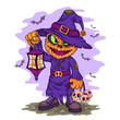 © Andrey KENO - Cartoon Halloween Jack with a lantern and skulls. Halloween character. Unique design, Children's illustration. Use the product for printing on clothing, accessories, party decorations.