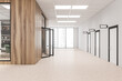 © ImageFlow - White and beige office corridor with wood walls